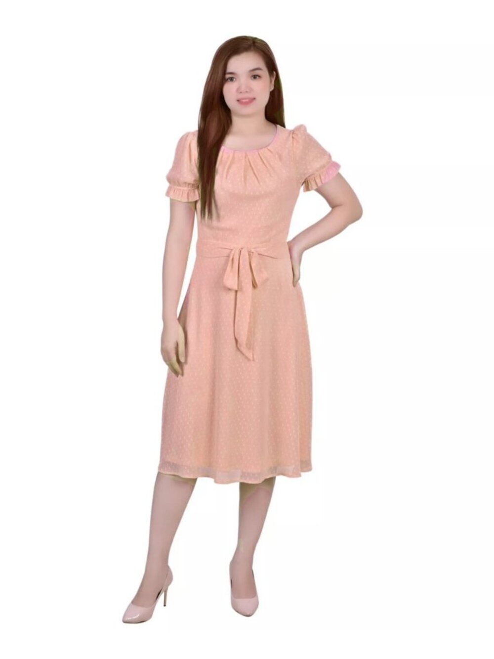 NY Collection Womens Petites Chiffon Knee-Length Midi Dress Orange Size PS $54